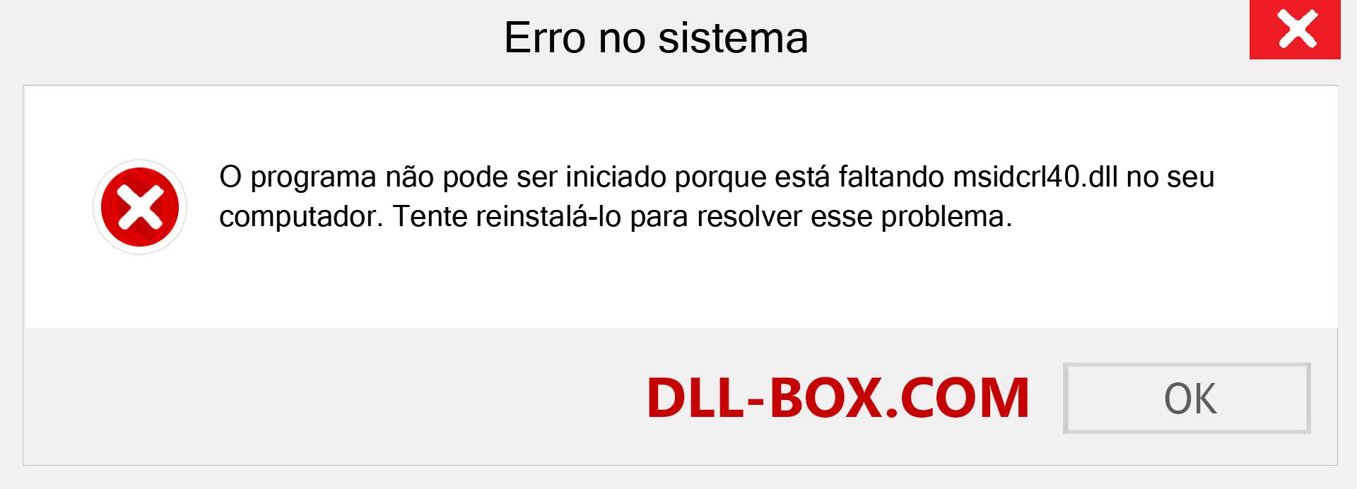 Arquivo msidcrl40.dll ausente ?. Download para Windows 7, 8, 10 - Correção de erro ausente msidcrl40 dll no Windows, fotos, imagens